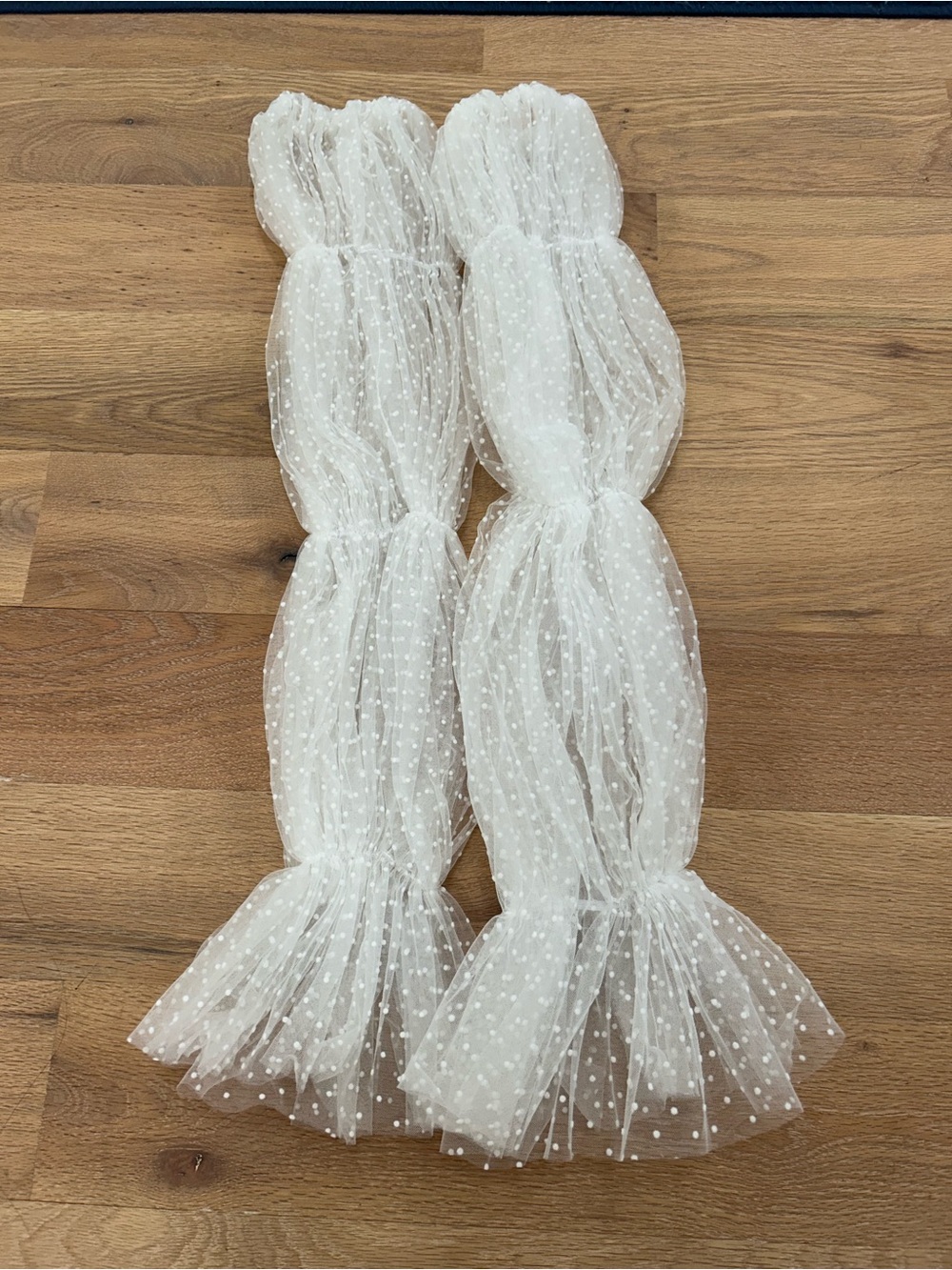 White Sheer Swiss Dot Ruffled Sleeve/Scarf Accent